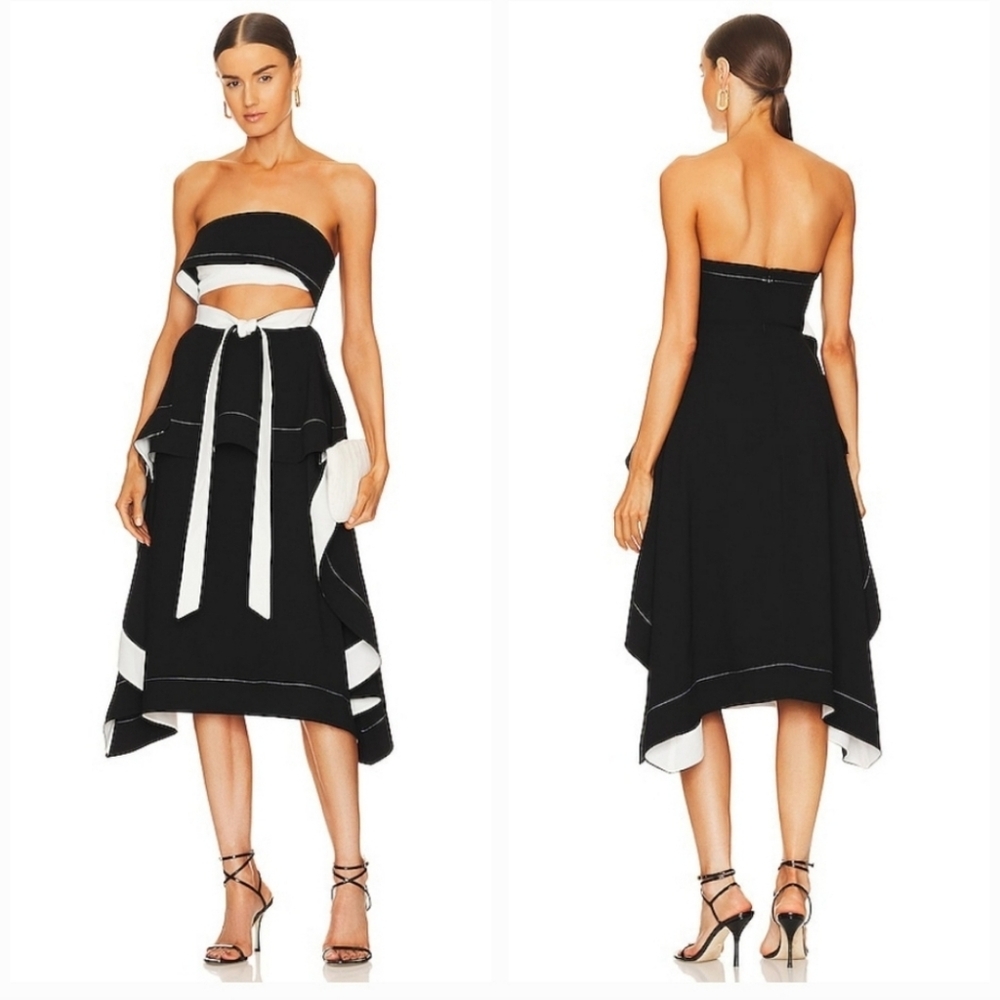 L'Academie Black and White Midi Dress